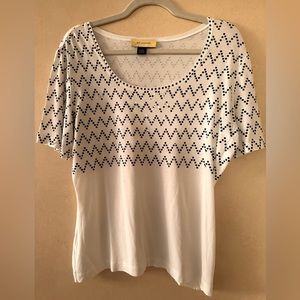 St. John Collection Gold Square Studded Soft White Tee, Large, Never Worn